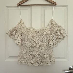 H&M Concious Exclusive Cream Lace Croset Off-Shoulder Crop Top